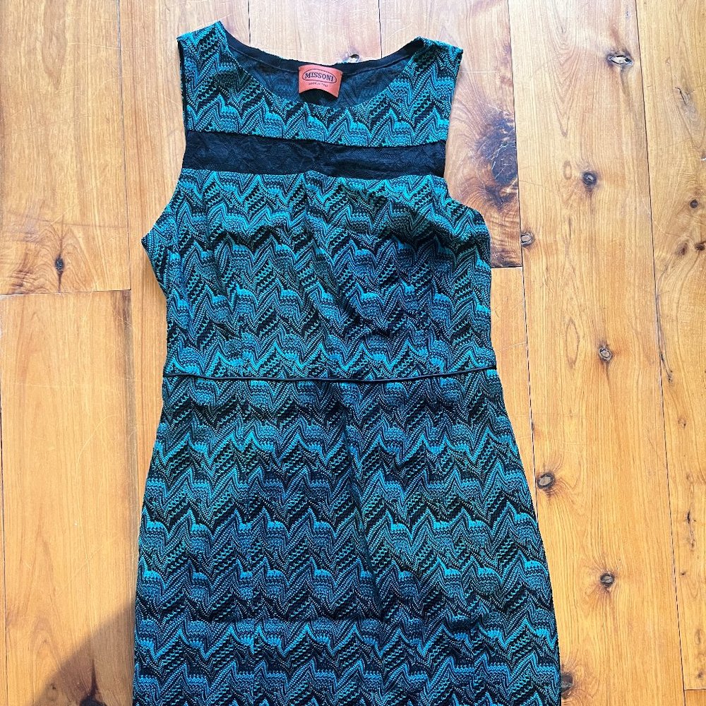 Missoni Teal Knit Pencil Dress with Lace Cutout